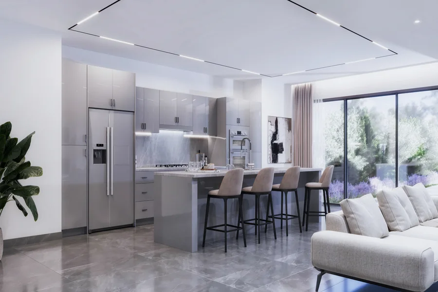 High Gloss Gray frameless cabinet style shown for kitchen inspiration